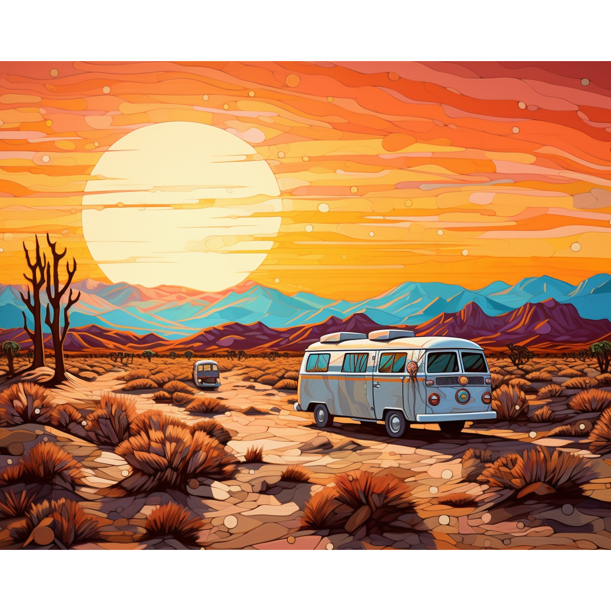 عربة غروب الشمس في الصحراء