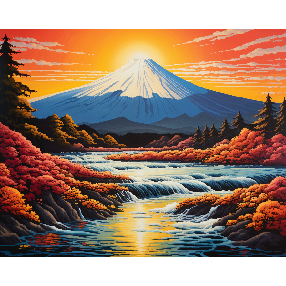 جبل فوجي غروب الشمس